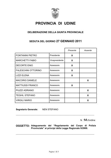 regolamento della polizia locale provinciale - Provincia di Udine