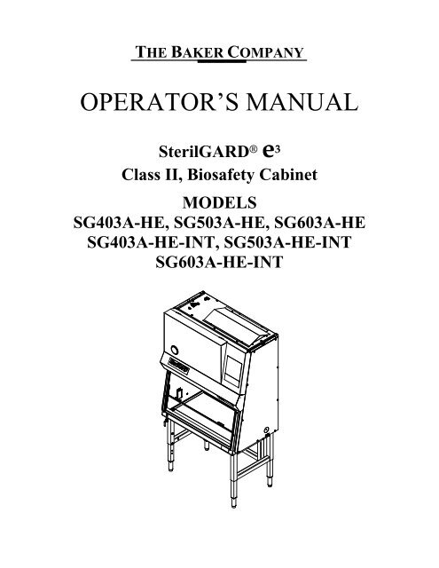 OPERATOR'S MANUAL - The Baker Company Blog