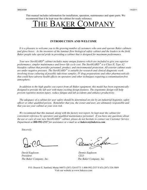 OPERATOR'S MANUAL - The Baker Company Blog