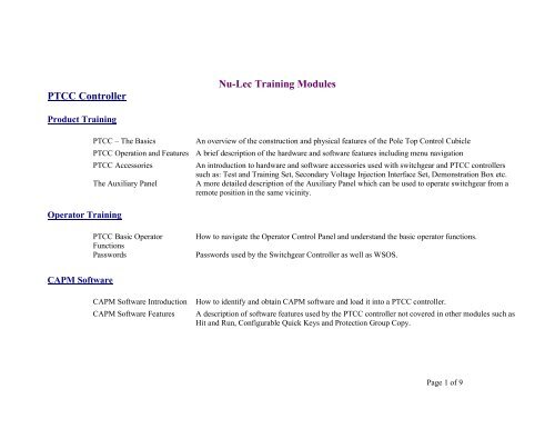 Nu-Lec Training Modules PTCC Controller - Schneider Electric