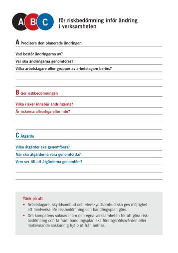 RiskbedÃ¶mning infÃ¶r Ã¤ndring i verksamheten - ArbetsmiljÃ¶verket