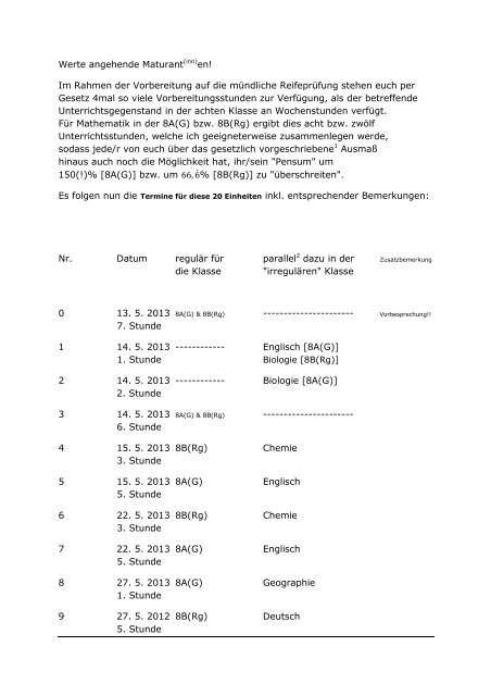 Matura-Vorbereitungsstunden aus Mathematik in der ... - Matheprof.at