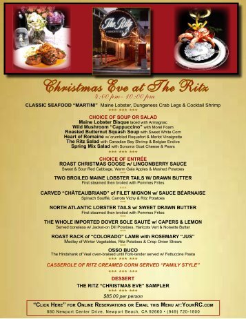 Christmas Eve at The Ritz - Your Restaurant Connection