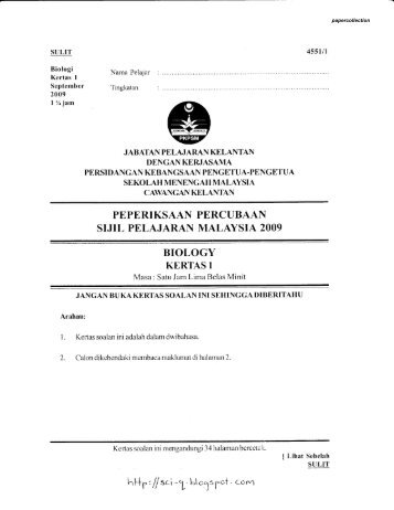 peperiksaan sijil pelajaran percubaan malaysia 2oo9 biology kertas i