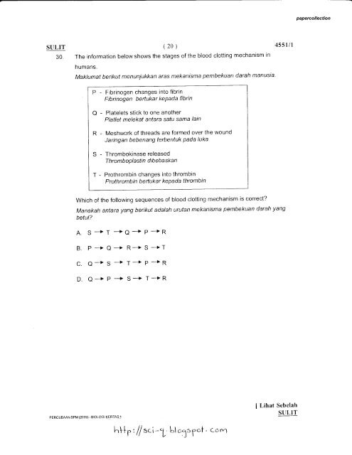 peperiksaan sijil pelajaran percubaan malaysia 2oo9 biology kertas i