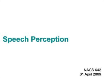 Speech Perception - Linguistics