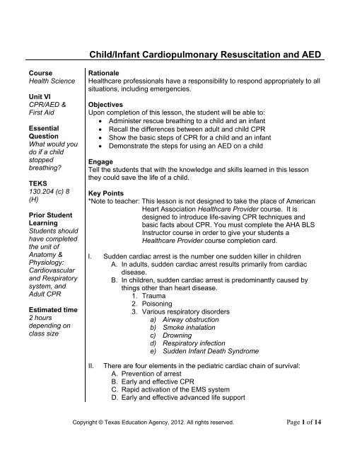 Child/Infant Cardiopulmonary Resuscitation and AED - Texas Health ...