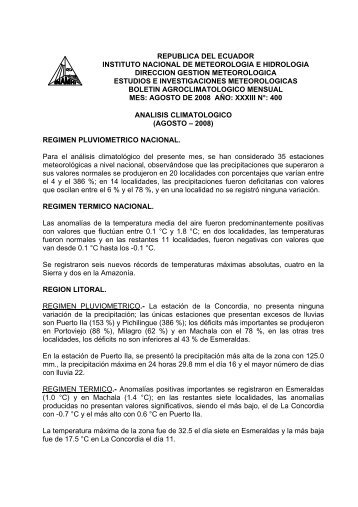 republica del ecuador instituto nacional de meteorologia e ...