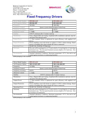 Fixed Frequency Drivers - Brimrose Corporation of America