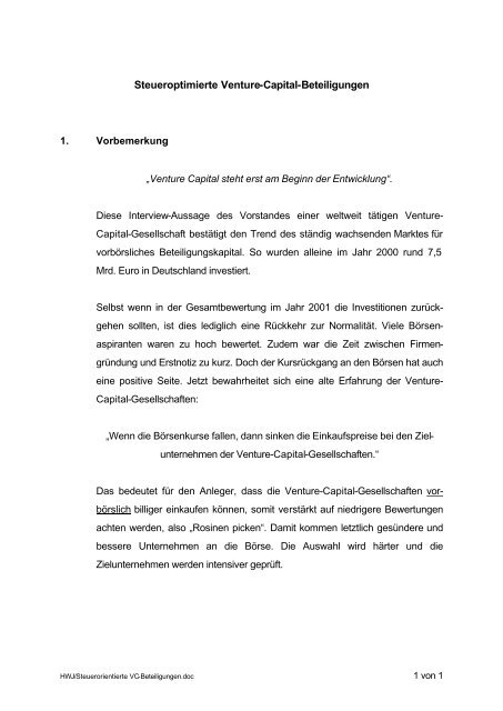 Steueroptimierte Venture-Capital-Beteiligungen - scharf-consult.de