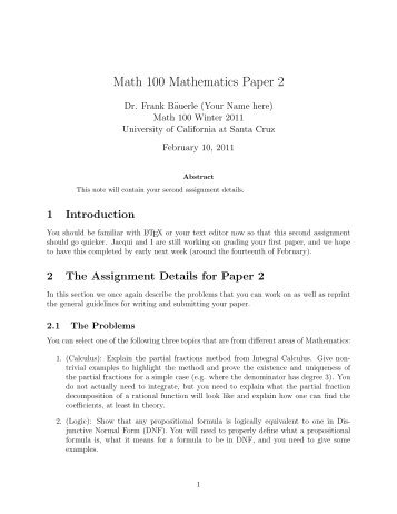 Math 100 Mathematics Paper 2 - Mathematics 1-2-3