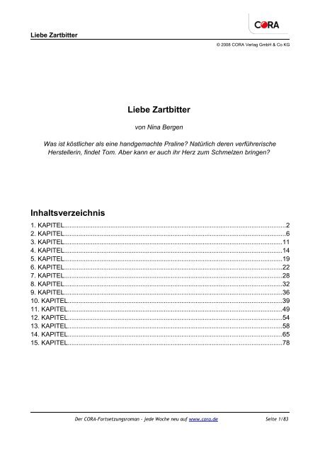 Liebe Zartbitter Inhaltsverzeichnis - Cora Verlag