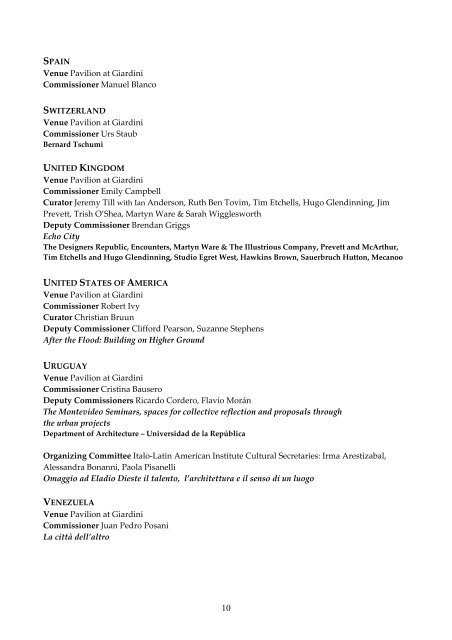 Cities, architecture and society Participating countries