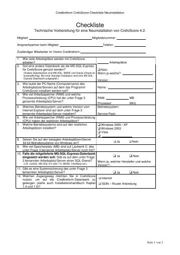 Crefoscore Checkliste Neuinstallation4.2