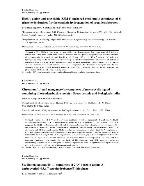 Abstracts of Journal of Indian Chemical Society Vol.89, February ...