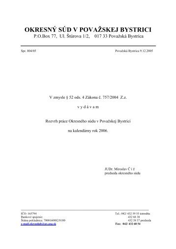 Rozvrh práce - Ministerstvo spravodlivosti SR