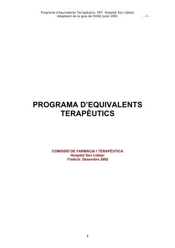 PROGRAMA D'EQUIVALENTS TERAPÃƒÂˆUTICS - El Comprimido