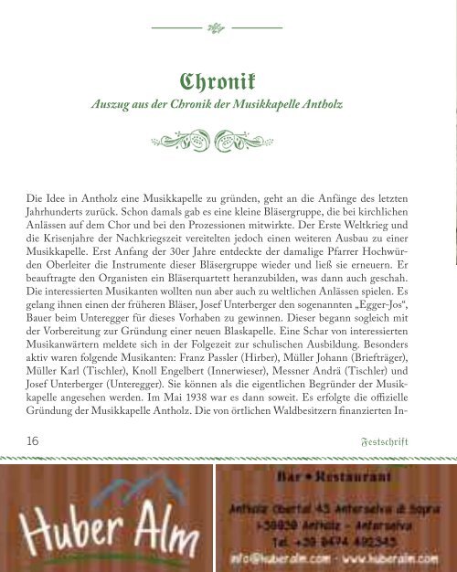 Festschrift - Musikkapelle Antholz