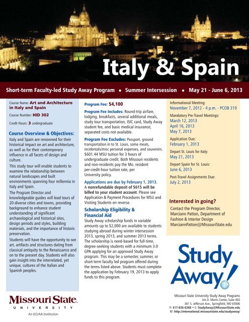 Italy & Spain - International Programs - Missouri State University
