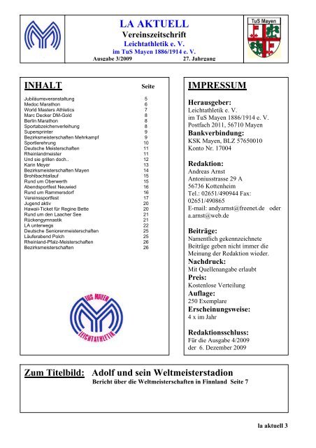 LA AKTUELL Vereinszeitschrift - Leichtathletik e.V. im TUS - Mayen ...