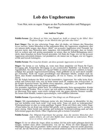 Lob des Ungehorsams - Prof. Dr. Kurt Singer