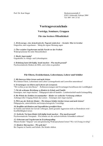 Vortragsverzeichnis - Prof. Dr. Kurt Singer