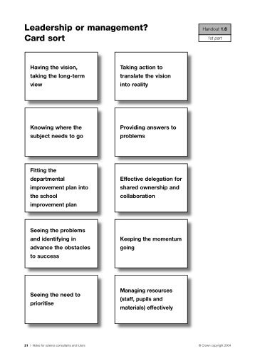 Leadership or management? Card Sort - eRiding