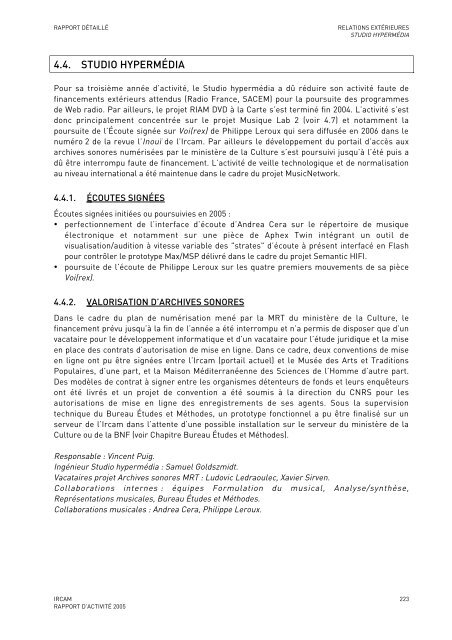 Rapport d'activitÃ© - WWW Ircam