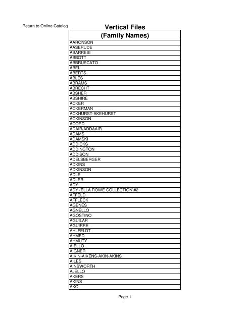 Vertical Files (Family Names)