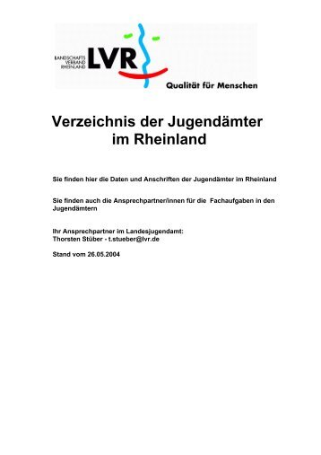 Verzeichnis der Jugendämter im Rheinland - Arbeitsgemeinschaft ...