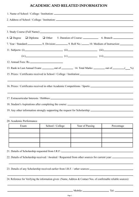 IRF Scholarship Form - SECAB