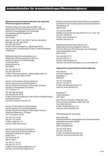 Auskunftsstellen für Arzneimittelfragen/Pharmacovigilance