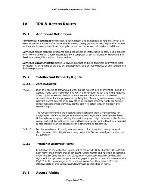 Consortium Agreement of the Specific Targeted Research Project