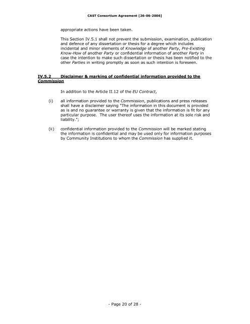 Consortium Agreement of the Specific Targeted Research Project