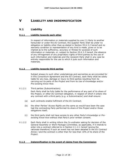 Consortium Agreement of the Specific Targeted Research Project