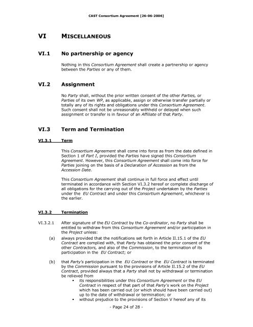 Consortium Agreement of the Specific Targeted Research Project