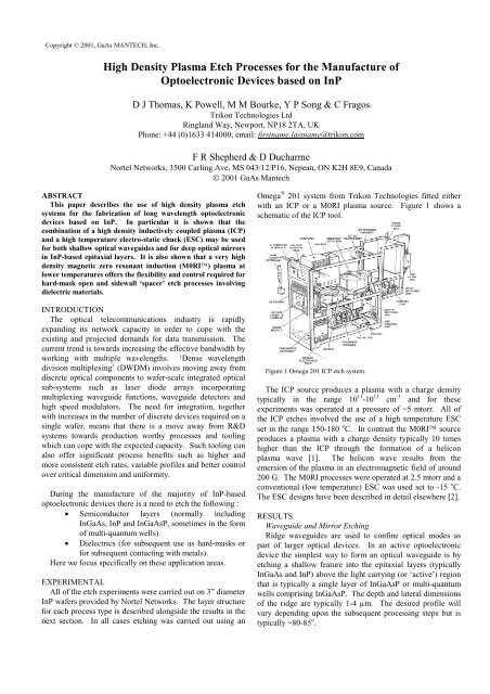 High Density Plasma Etch Processes for the  - CS Mantech