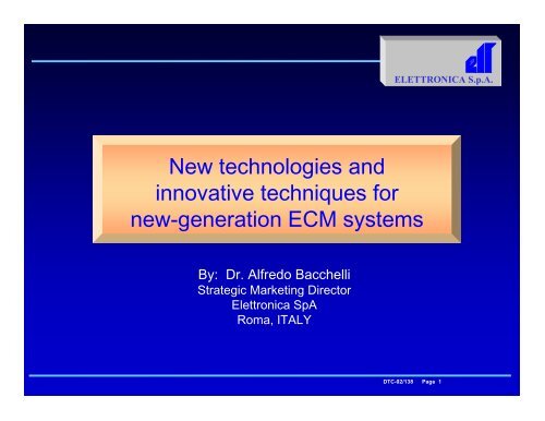 New technologies and innovative techniques for new-generation ...