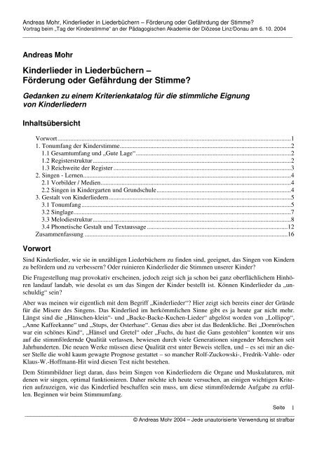 Förderung oder Gefährdung der Stimme? - Kinderstimmbildung