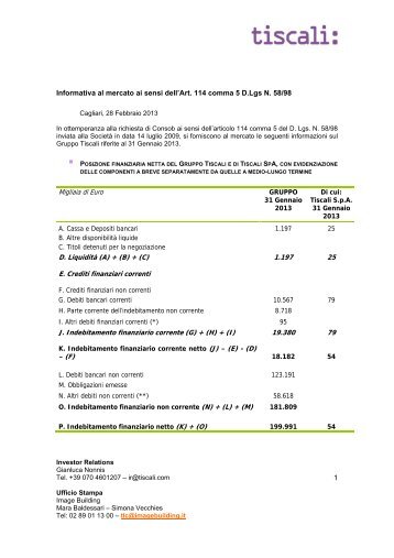 1 Informativa al mercato ai sensi dell'Art. 114 comma 5 D ... - Tiscali