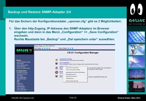 Technik Workshop 3 - Tools SNMP-Adapter - Online USV Systeme