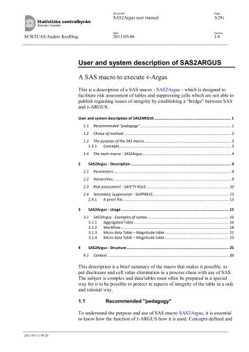 User and system description of SAS2ARGUS A SAS macro to execute τ ...