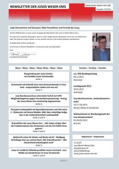 Newsletter Jusos Weser-Ems Ausgabe 3/2012