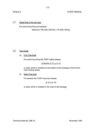 Nimbus-3 FLIGHT MANUAL 2.7 Weak links in the ... - Schempp-Hirth