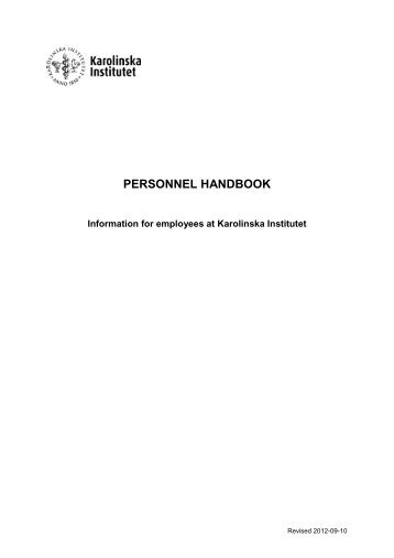 PERSONNEL HANDBOOK - Internwebben - Karolinska Institutet