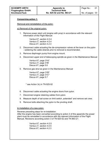 SCHEMPP-HIRTH Flugzeugbau GmbH. Kirchheim/Teck Appendix ...