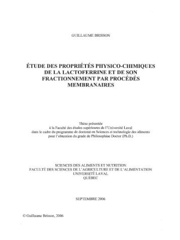 etude des proprietes physico-chimiques de la lactoferrine et de son ...