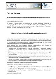 Call for Papers - SRH FernHochschule Riedlingen