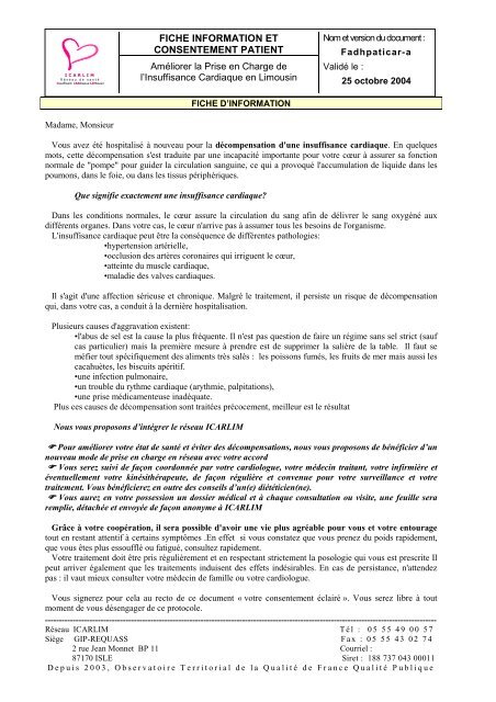 Fiche d'information et de consentement patient - SantÃ© en Limousin