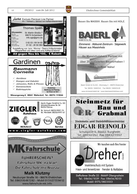 Einladung zur Einweihung und Pfarrfest Ehekirchen 22. Juli 2012